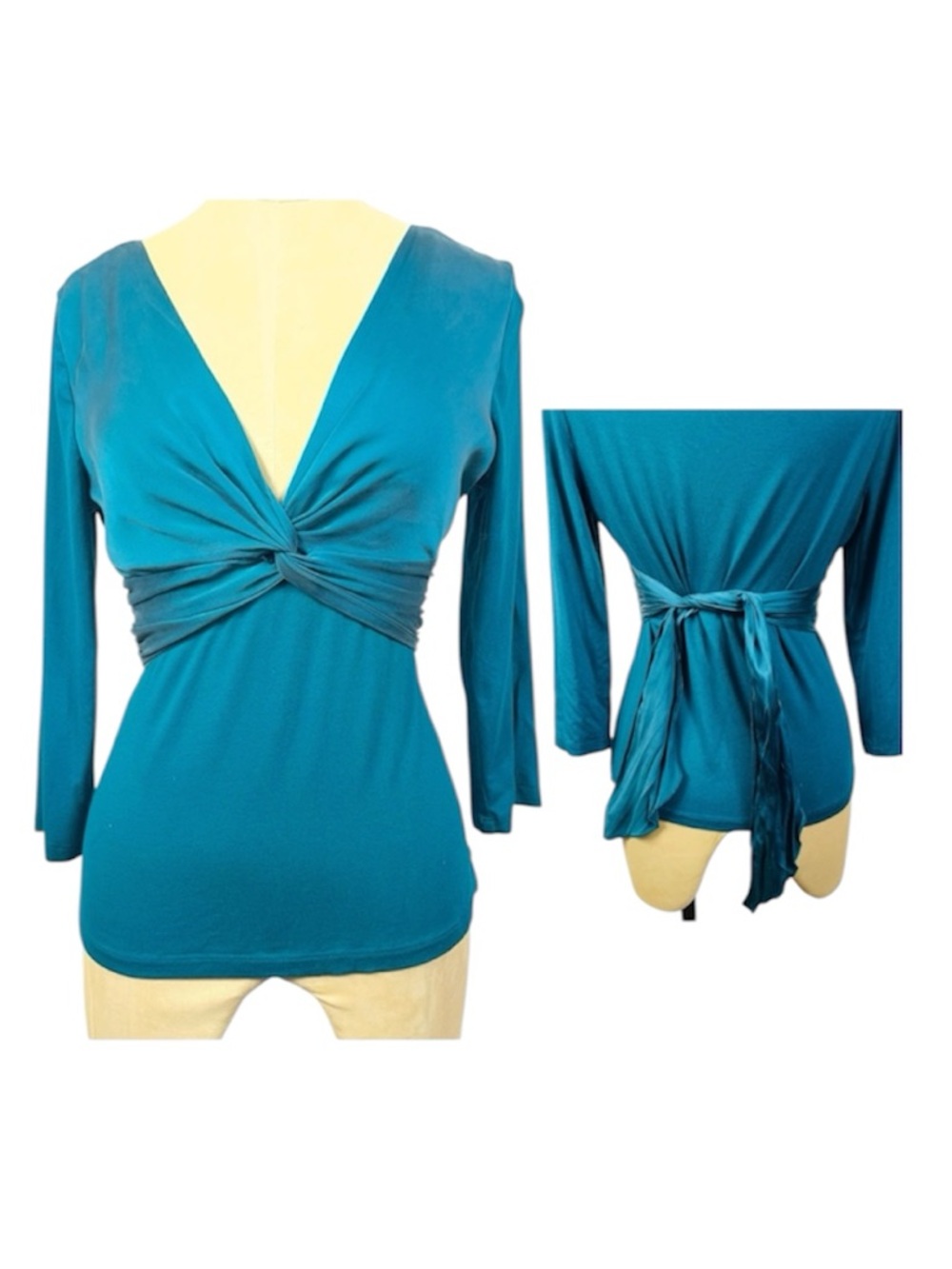 bebe Teal Twist-Front Long Sleeve Top